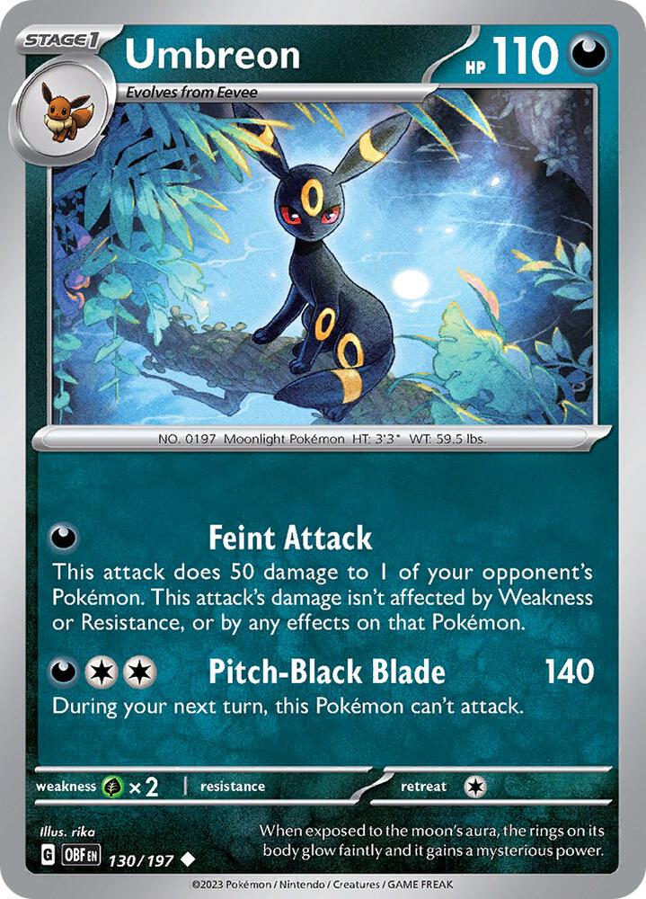 Umbreon (130/197) Uncommon (OBF) (Reverse Holofoil)