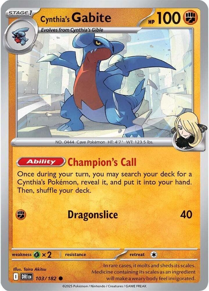 Cynthia's Gabite (103/182) Common (DRI) (Reverse Holofoil)