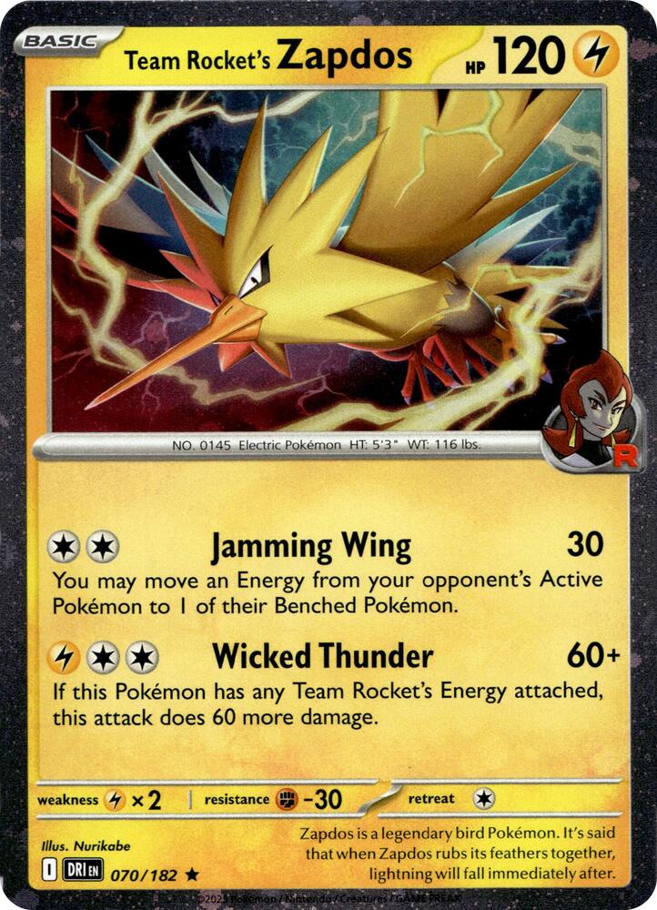 Team Rocket's Zapdos (Cosmos Holo) (070/182) Promo (MCAP)